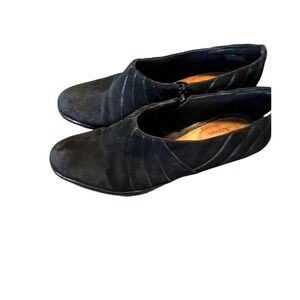 Clarks Artisan Black Suede Leather Side Zip Block Heel Shoes Size 8